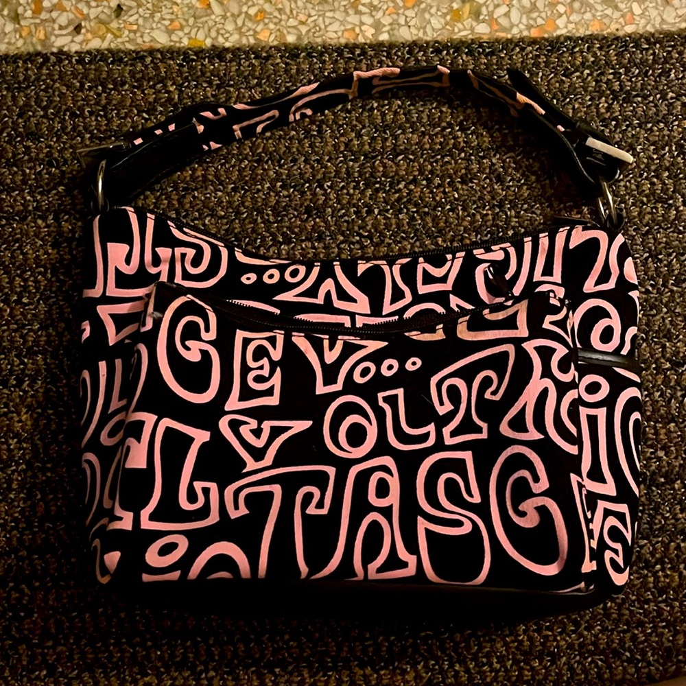 Jordan accessories, pink and black velveteen feel shoulder bag